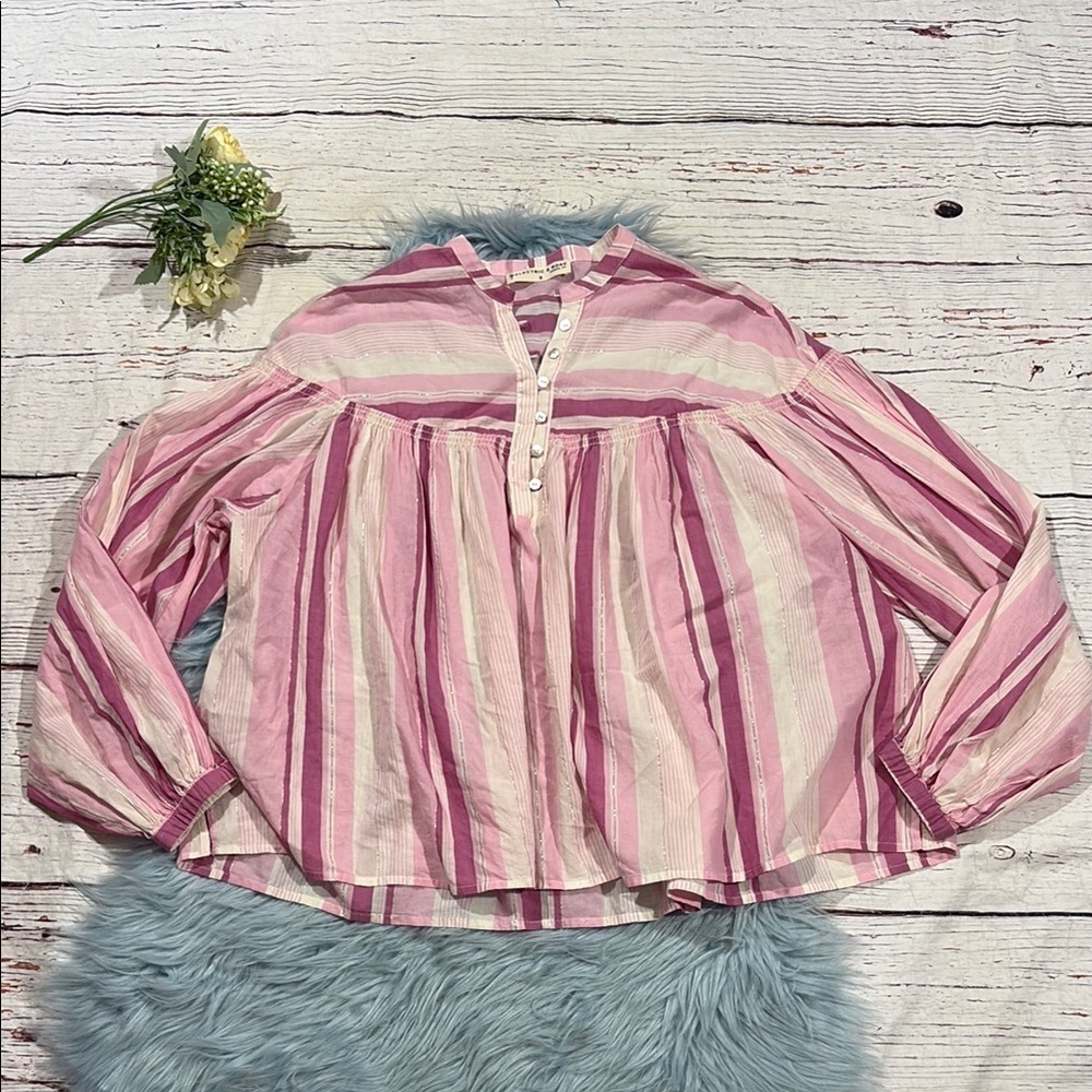 Electric & Rose Pink Striped Peasant Oversized Top
